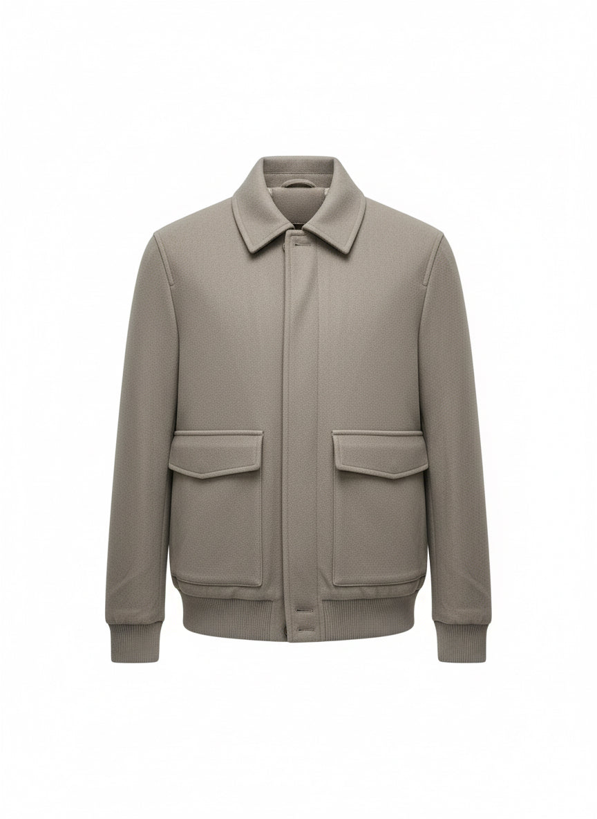 Beige Textured Bomber Jacket – Refined Minimalist Style