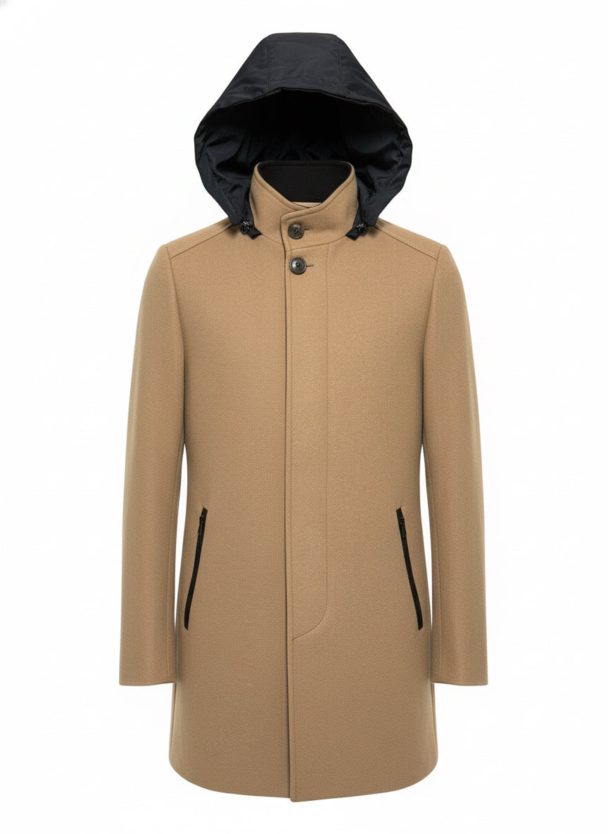 Camel Technical Coat with Detachable Hood