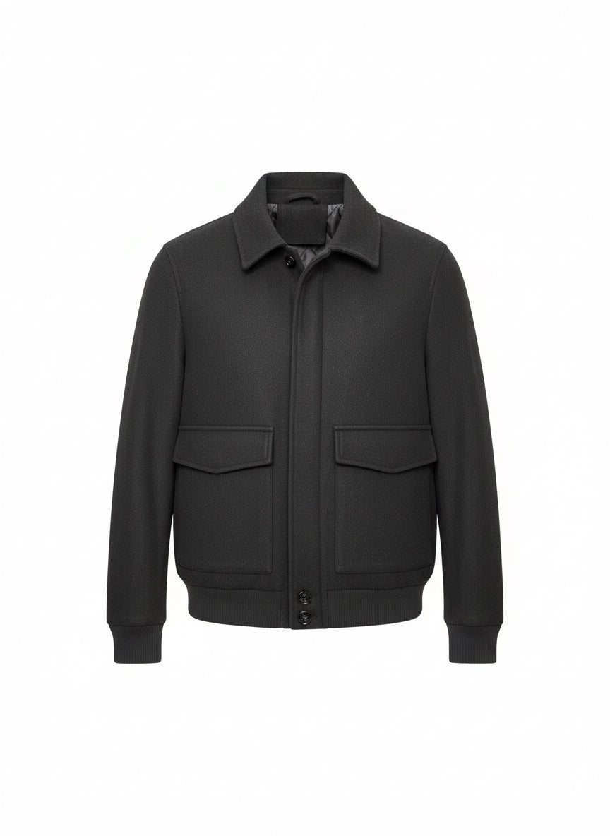 Black Textured Bomber Jacket – Contemporary Urban Essential