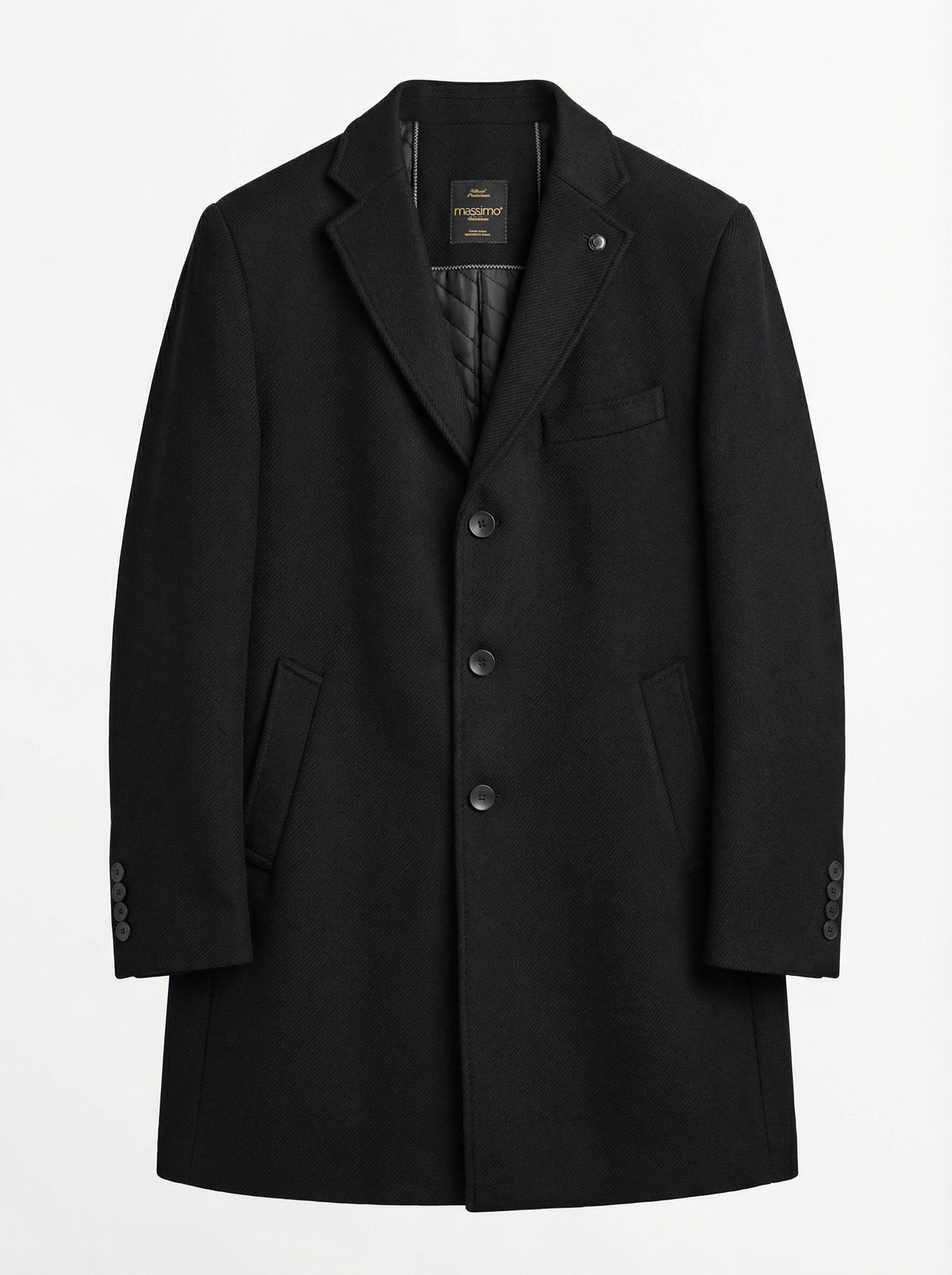 Classic Black Overcoat (Wool Touch)