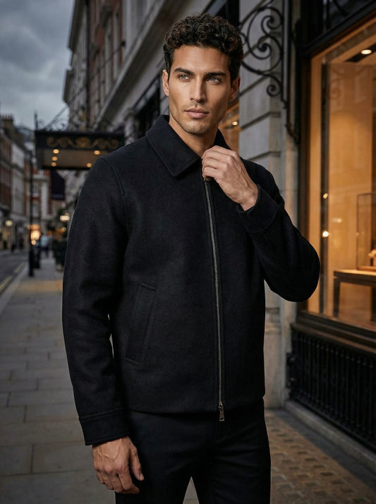 Black Wool-Touch Zip Jacket