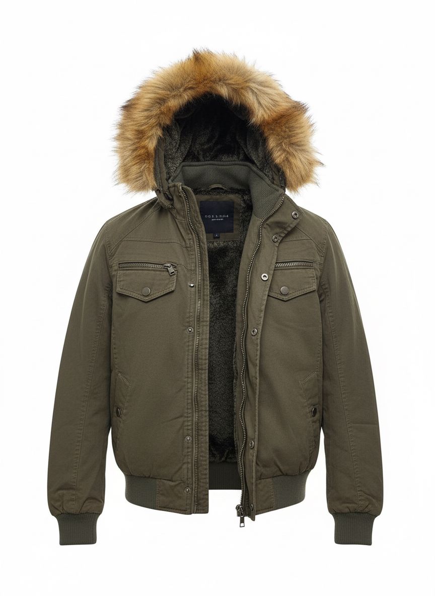 Men’s Utility Parka Jacket — Removable Faux-Fur Hood