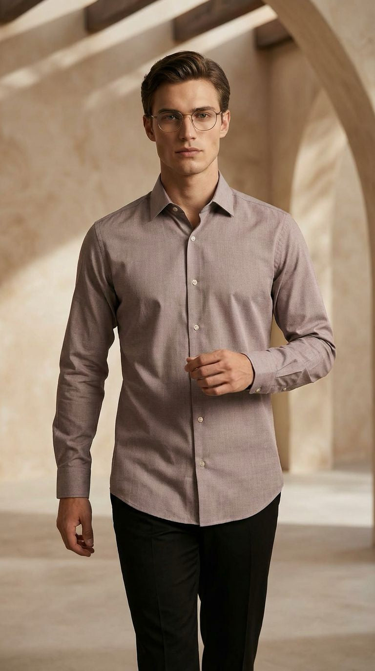 Taupe Fil-à-Fil Shirt – Slim Fit Modern Essential