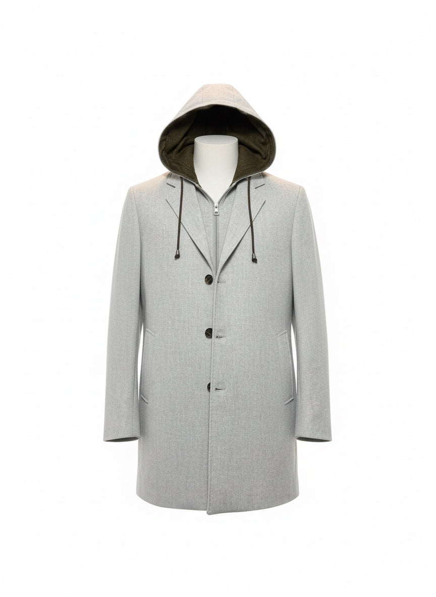 Light Grey Hooded Coat with Removable Insert