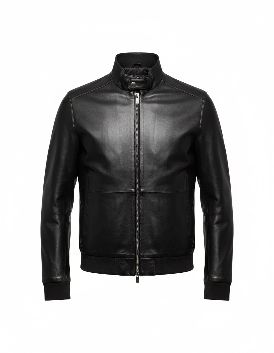 Black Leather Bomber Jacket