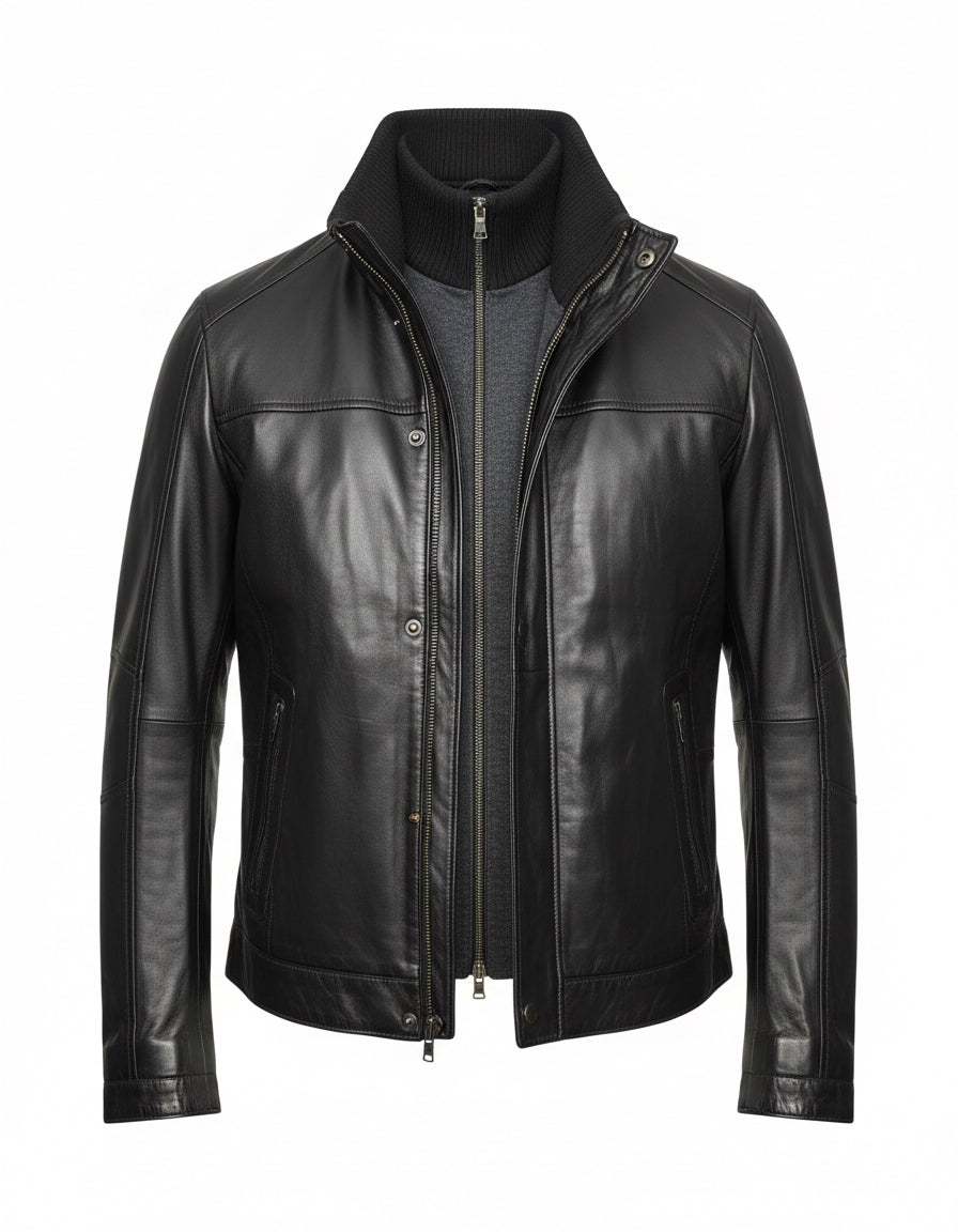 Black Leather Jacket with Removable Inner Insert