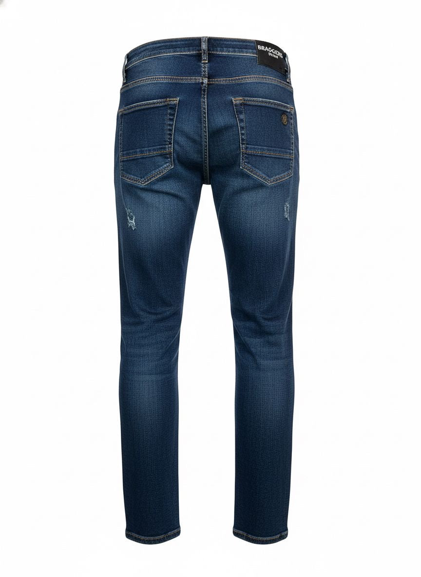 Men’s Slim Fit Jeans — Mid Blue Distressed