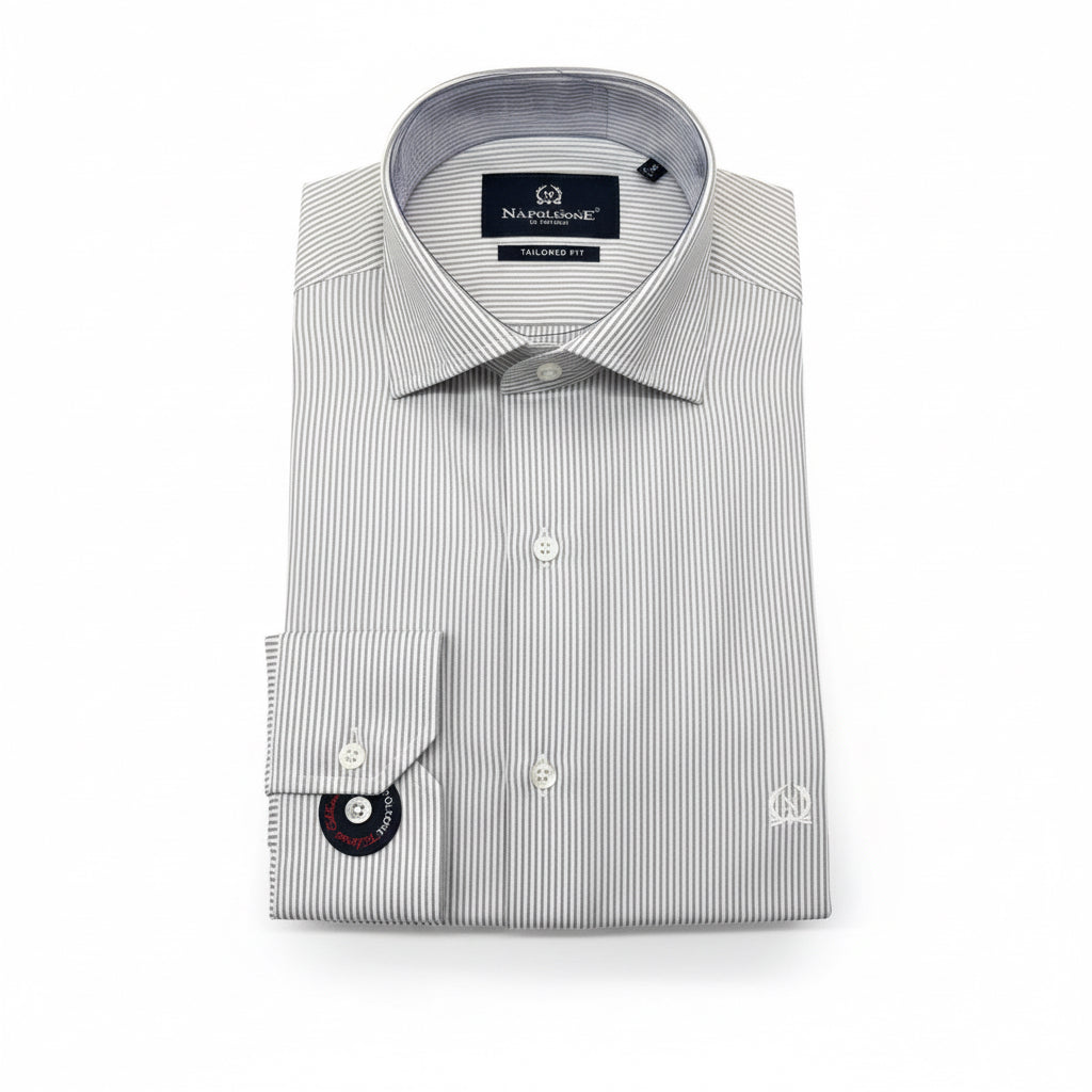 Grey Striped Tailored Fit Shirt – Timeless Elegance