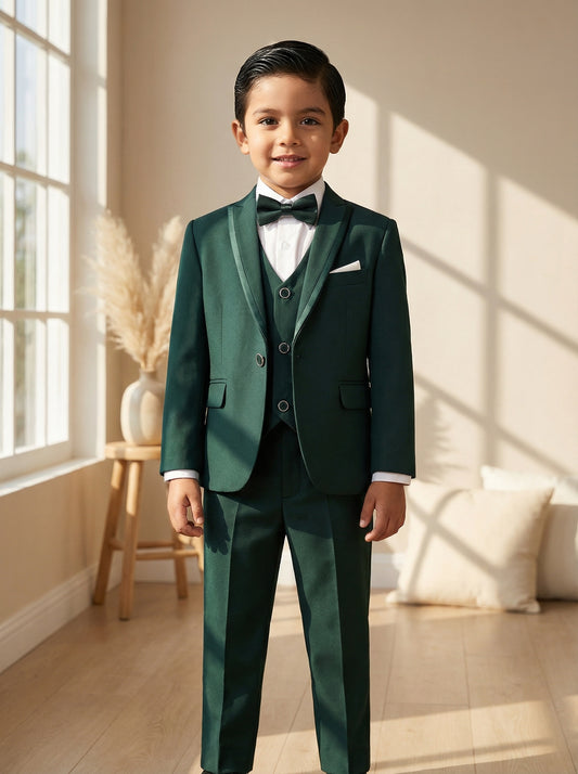 Boys’ 5-Piece Formal Suit – Dark Green (Ages 1–10)