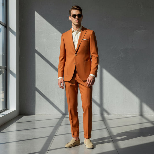 Men's Single-Breasted Blazer - Rust Orange