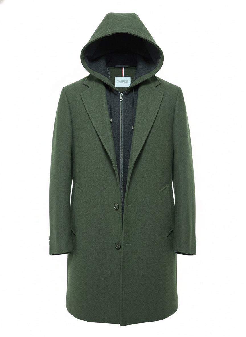 Green Hooded Coat with Removable Insert