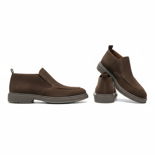 Brown Suede Slip-On Boots – Modern Minimalist Edition
