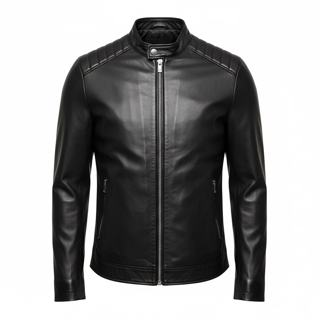 Guy Laroche Black Leather Biker Jacket – Modern Sophistication