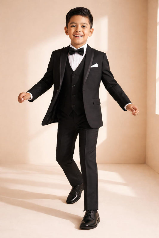Boys’ 5-Piece Formal Suit – Black (Ages 1–10)