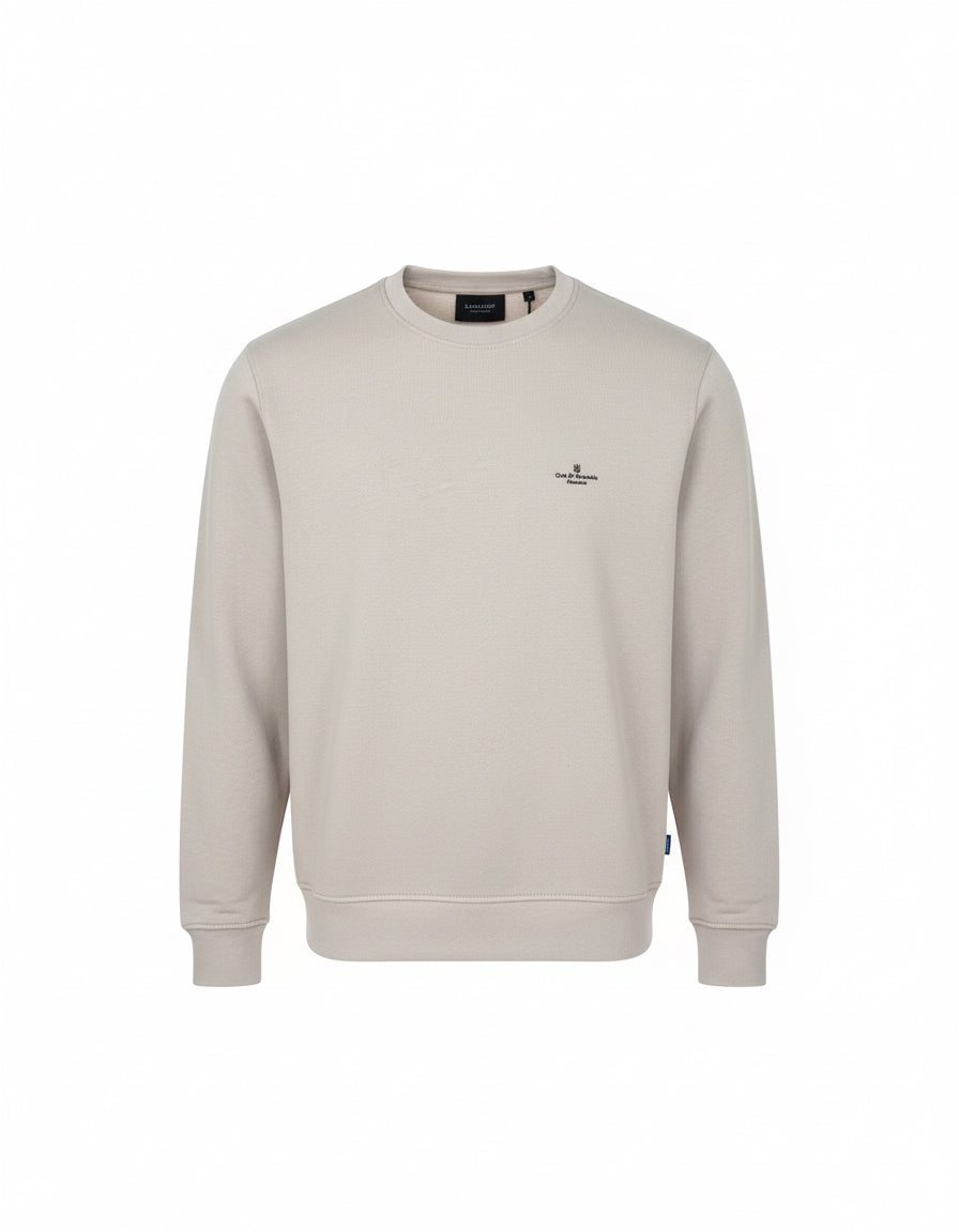 Beige Crewneck Sweatshirt with Minimal Logo