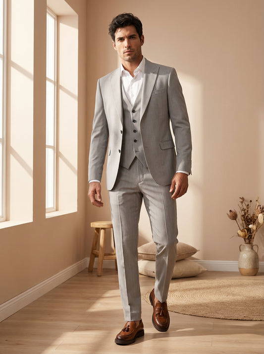 Light Grey Pinstripe Suit – 3-Piece Set