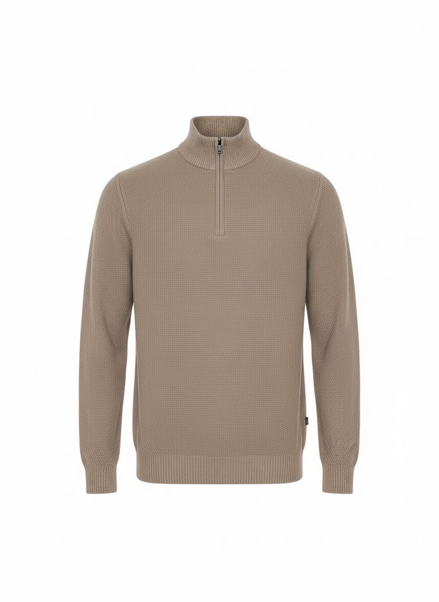 Beige Half-Zip Textured Sweater