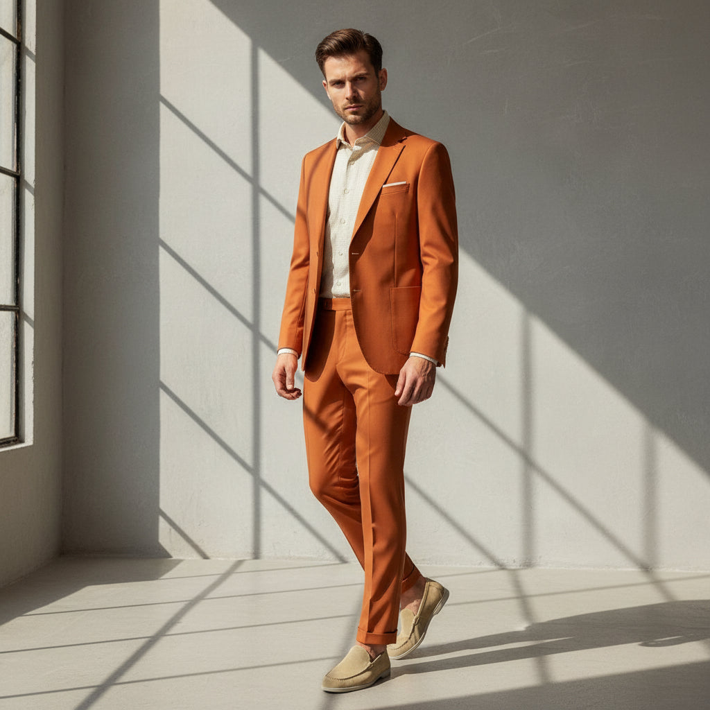Men's Rust Tailored Trousers with Side Elastic Waistband