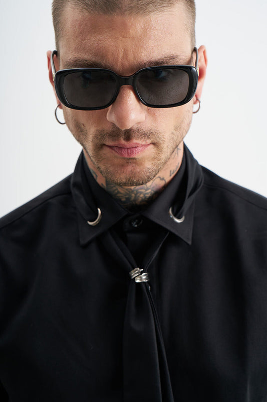 Black Oversized Shirt with 3/4 Sleeves