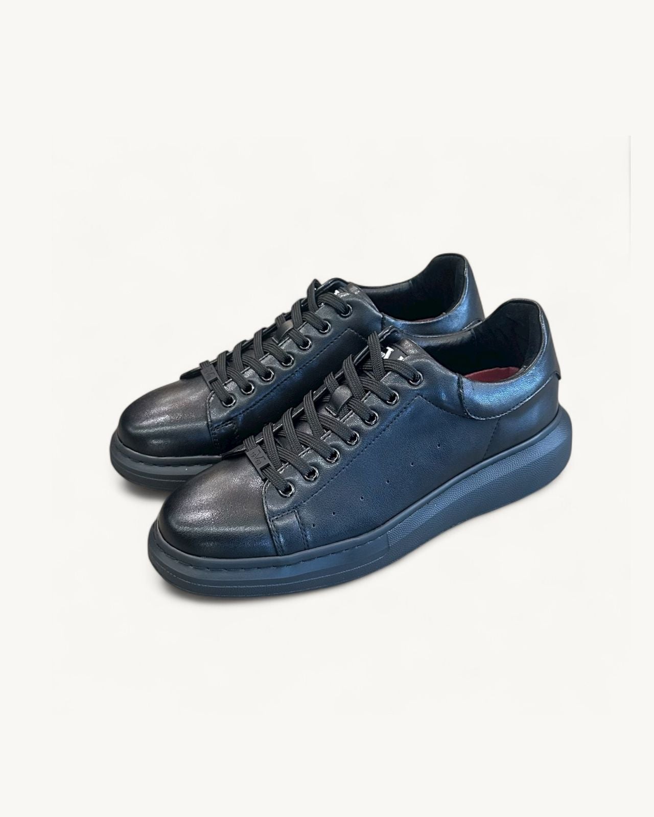 Black Leather-Effect Sneakers