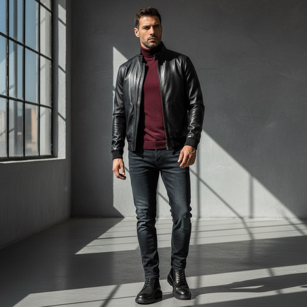 Black Leather Bomber Jacket