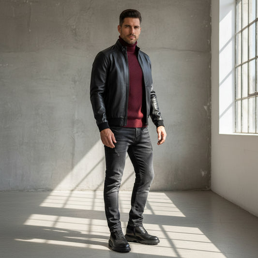 Black Leather Bomber Jacket