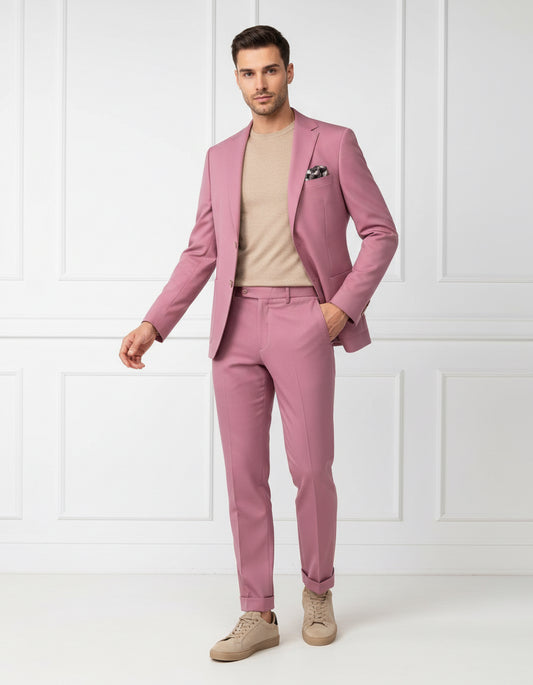 Men's Rose Pink Trousers with Elastic Waistband