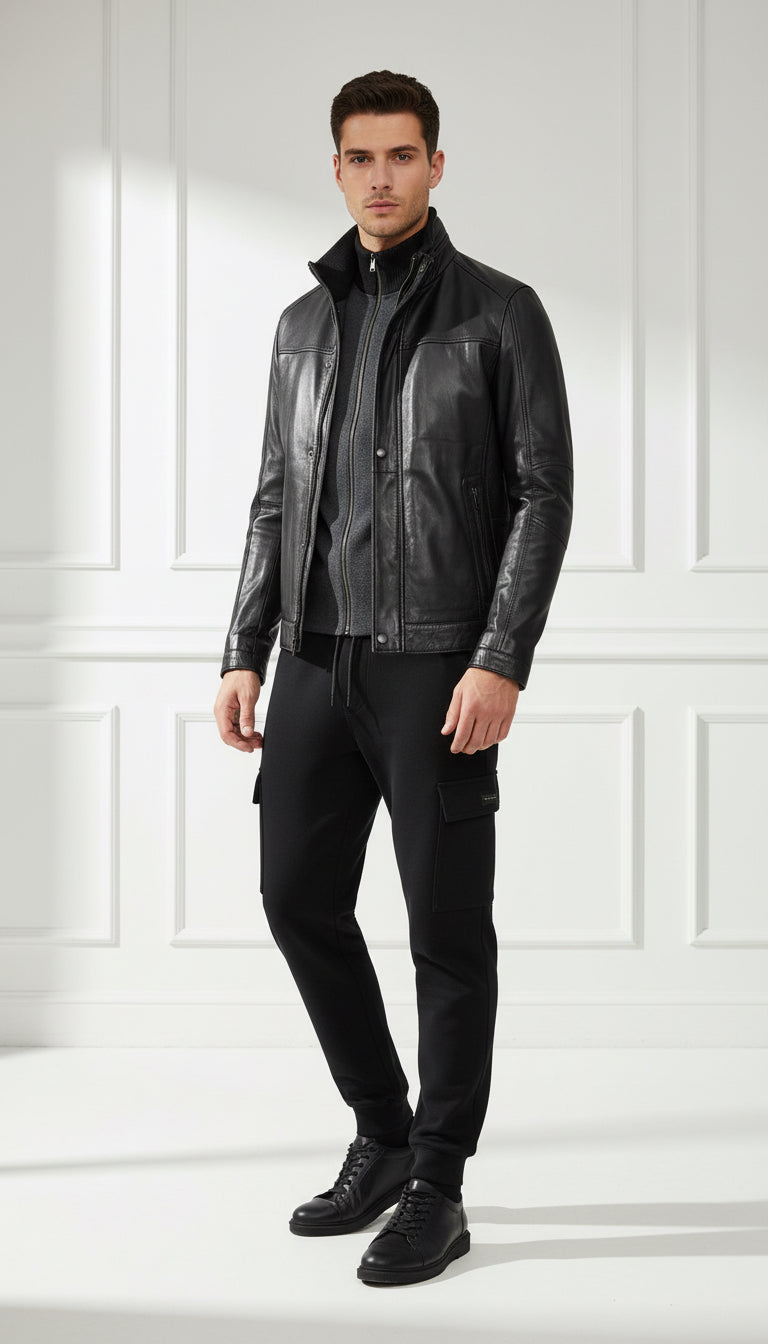 Black Leather Jacket with Removable Inner Insert