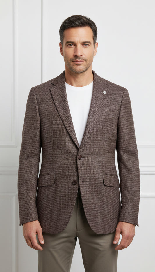 Bordeaux Brown Textured Tailored Blazer