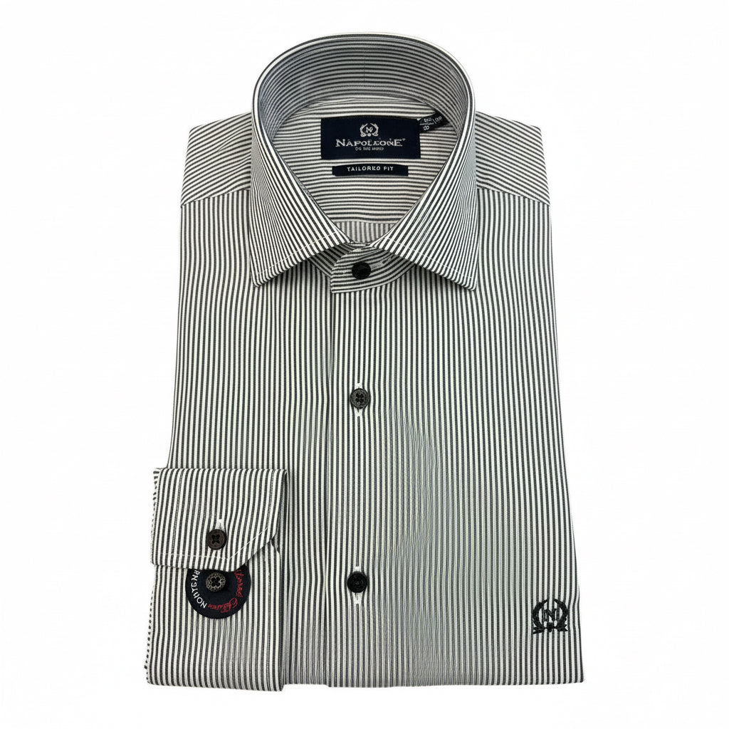 White-Black Striped Tailored Fit Shirt – Napoleone Collection