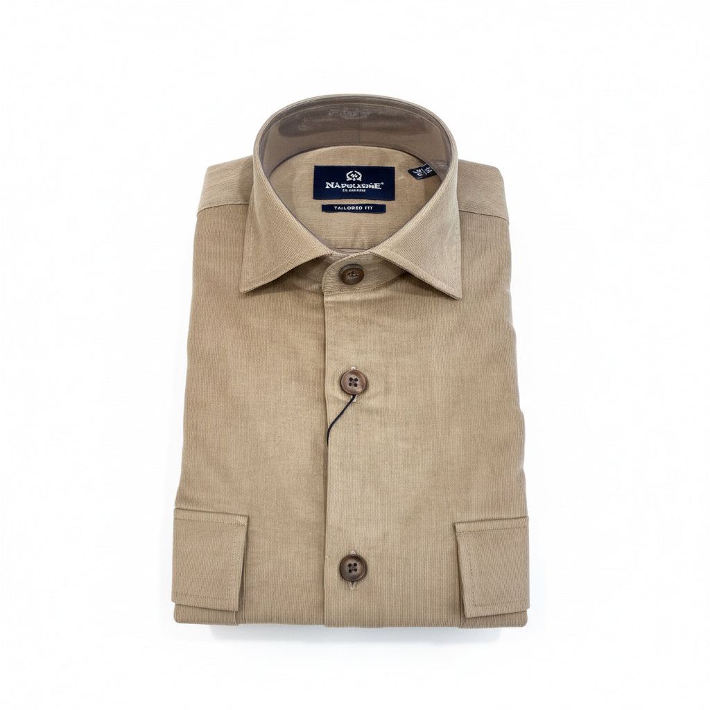 Beige Tailored Fit Cotton Shirt – Napoleone Collection