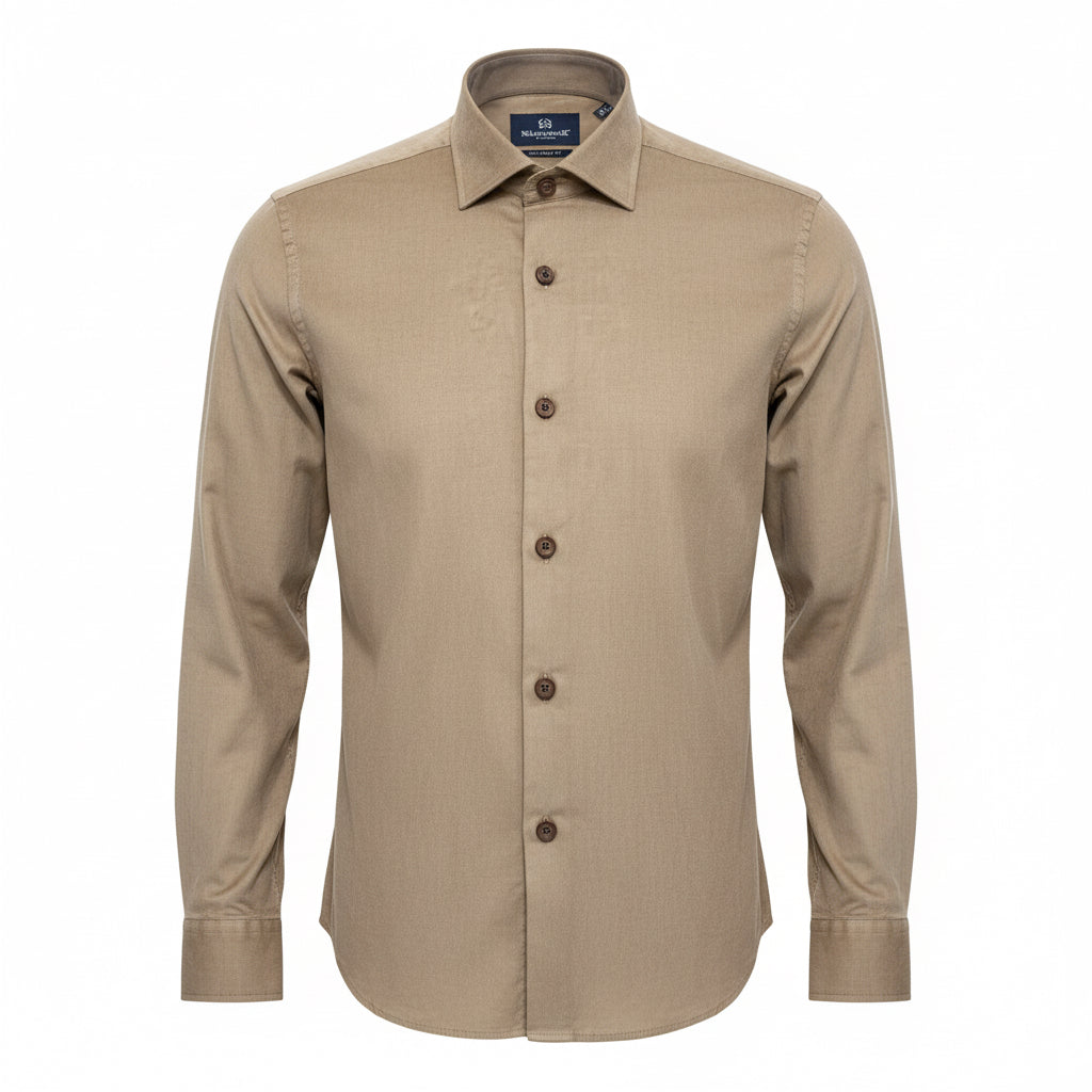 Beige Tailored Fit Cotton Shirt – Napoleone Collection