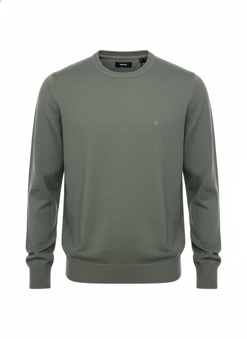 Khaki Fine Knit Crewneck Sweater