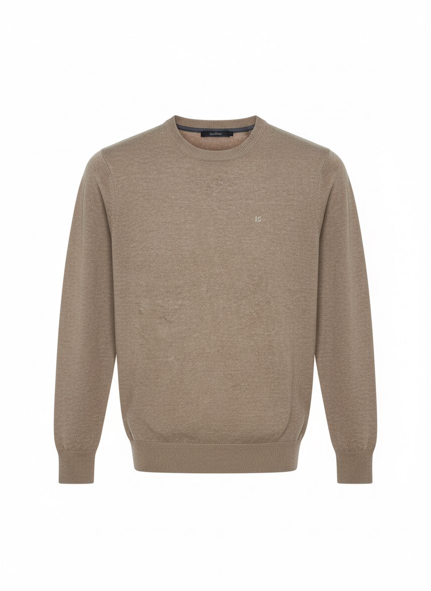Beige Fine Knit Crewneck Sweater
