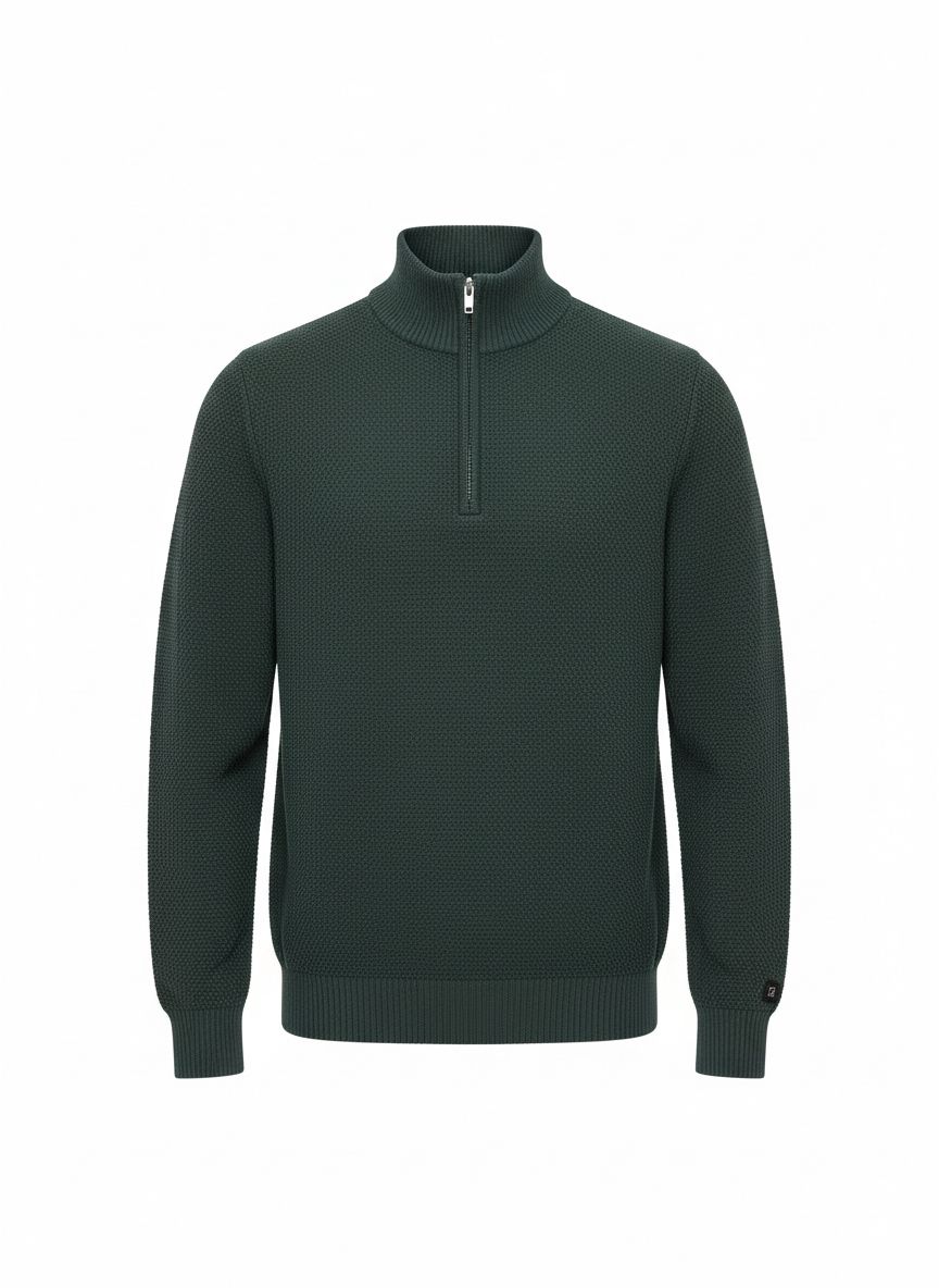 Forest Green Half-Zip Textured Sweater