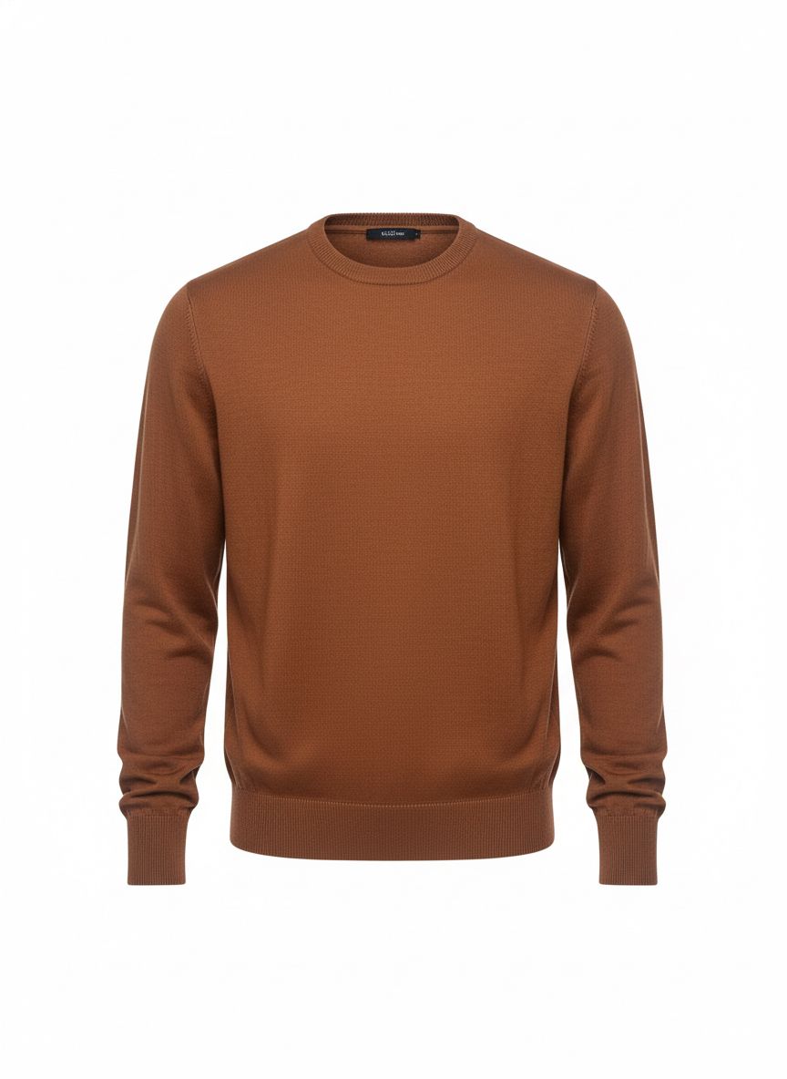 Camel Crew-Neck Knit Sweater