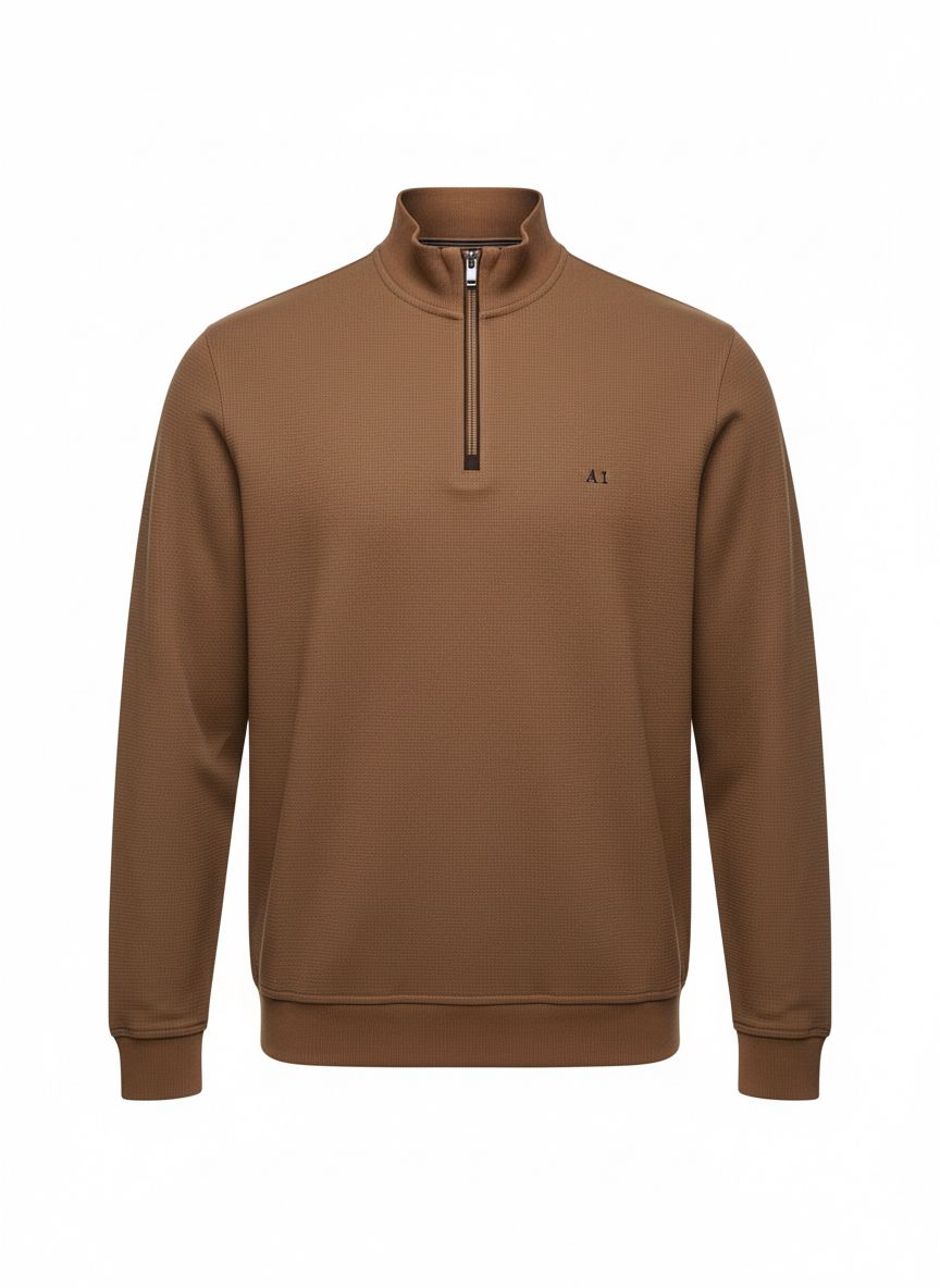 Camel Half-Zip Knit Sweater