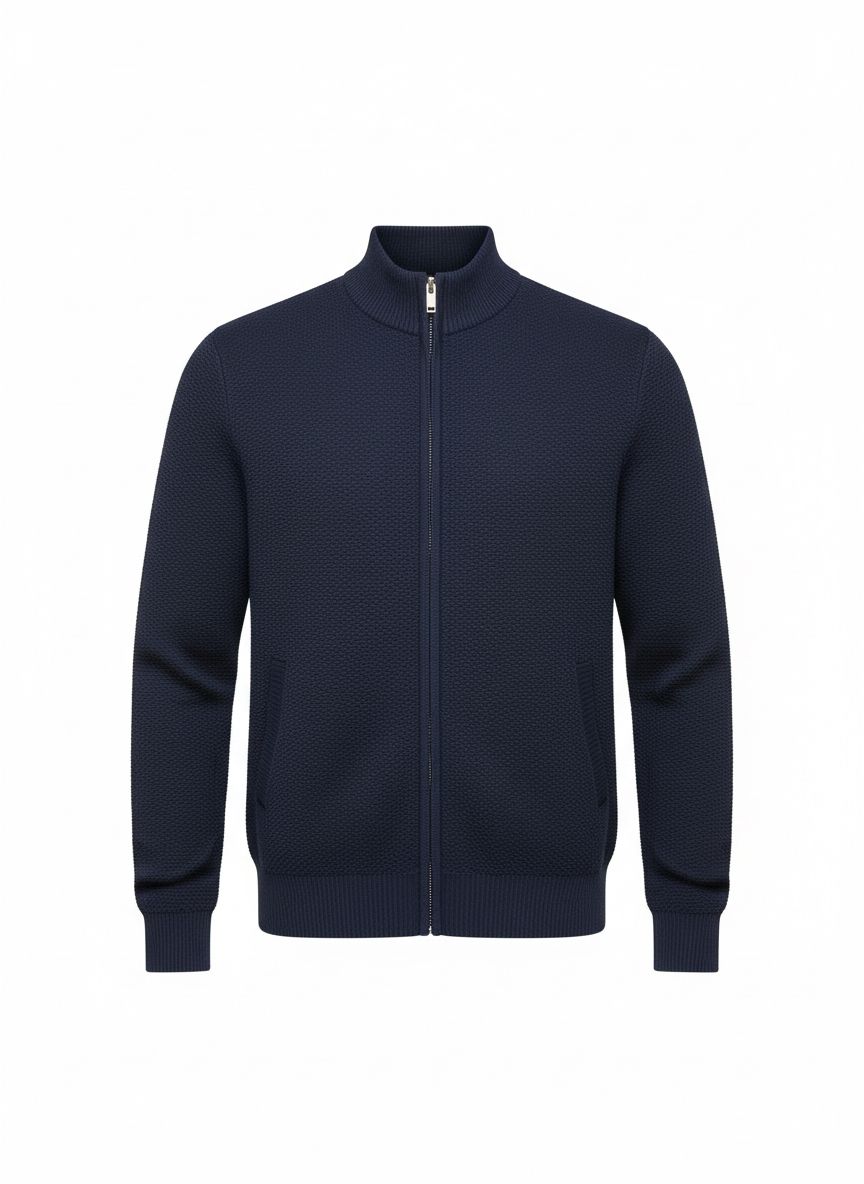 Navy Full-Zip Knit Cardigan