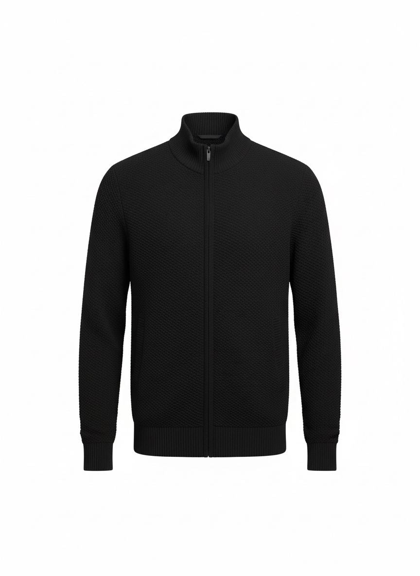 Black Full-Zip Knit Cardigan