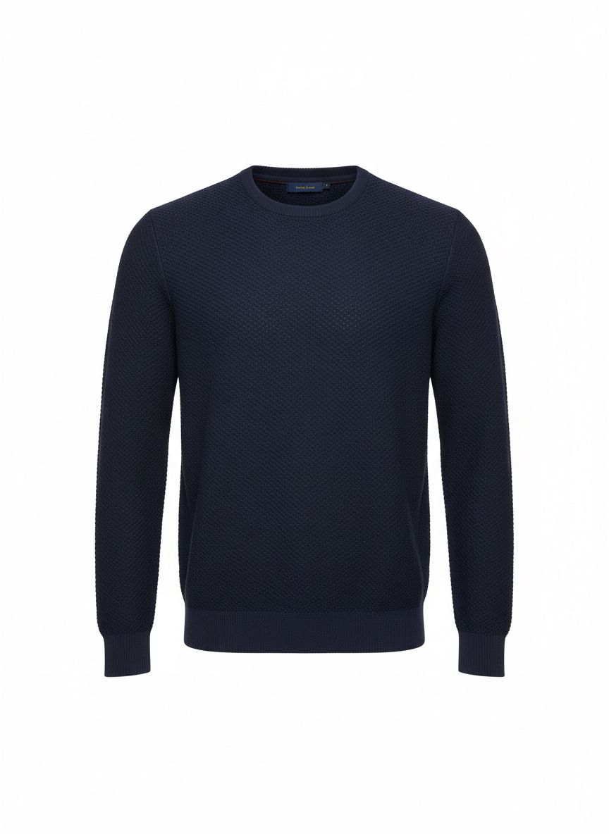 Navy Textured Crewneck Knit Sweater