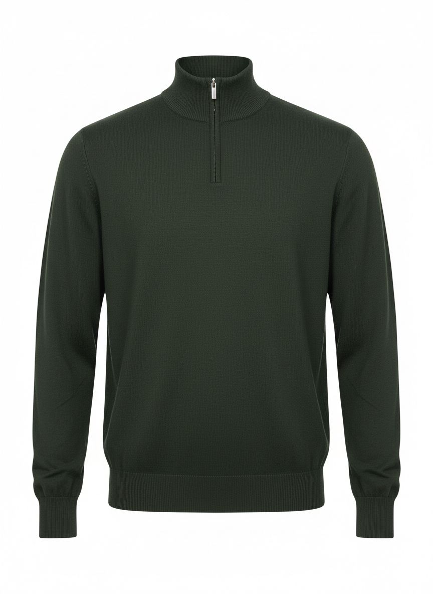 Dark Green Half-Zip Knit Sweater