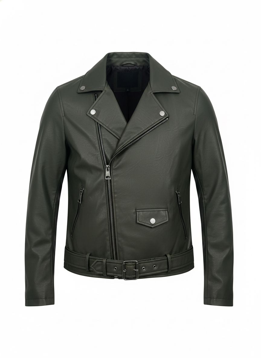 Olive Biker Leather Jacket