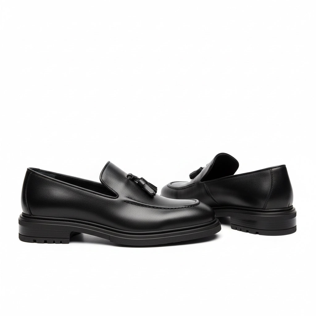 Black Leather Tassel Loafers