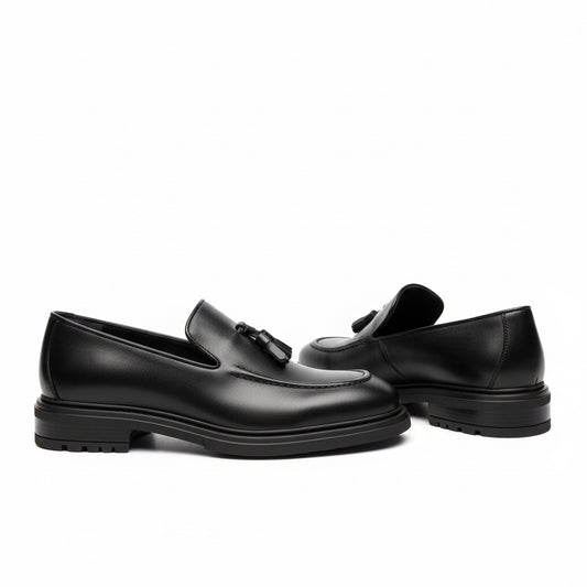Black Leather Tassel Loafers