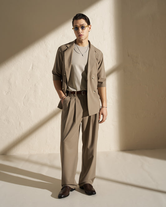 Lightweight Double-Breasted Short-Sleeve Blazer – Taupe