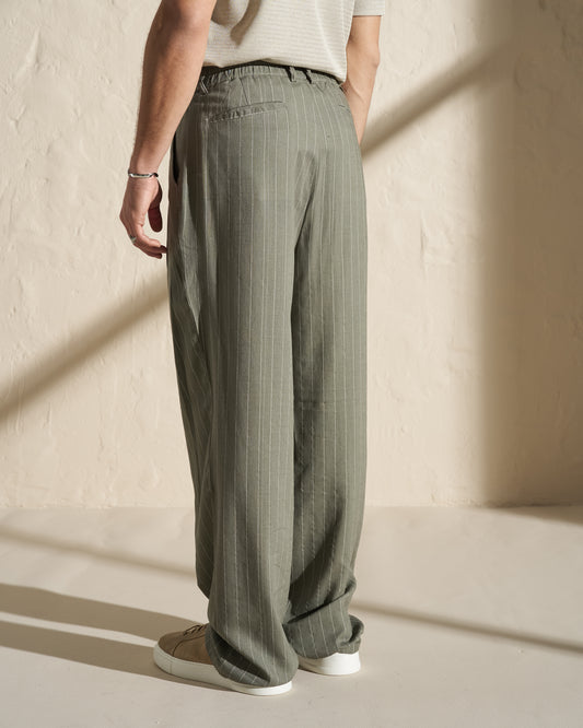 Pinstripe Pleated Trousers