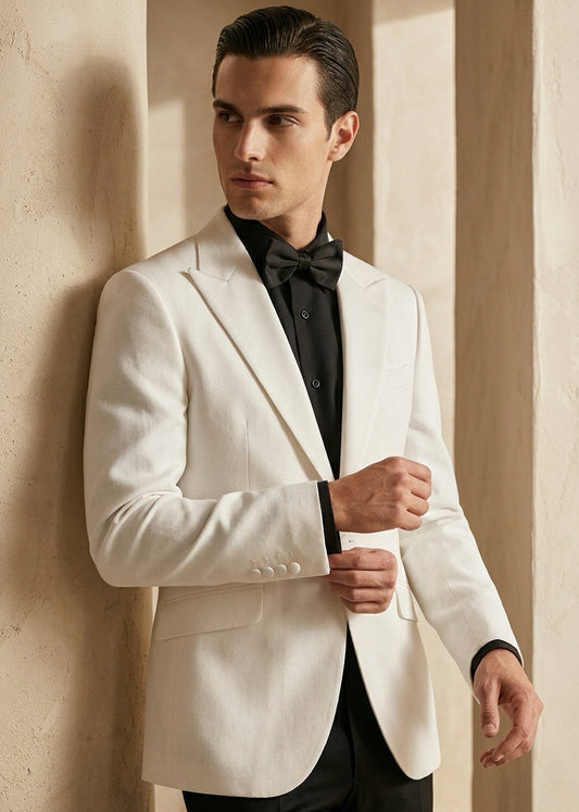 White Tuxedo Jacket with Black Trousers – Timeless Formal Elegance