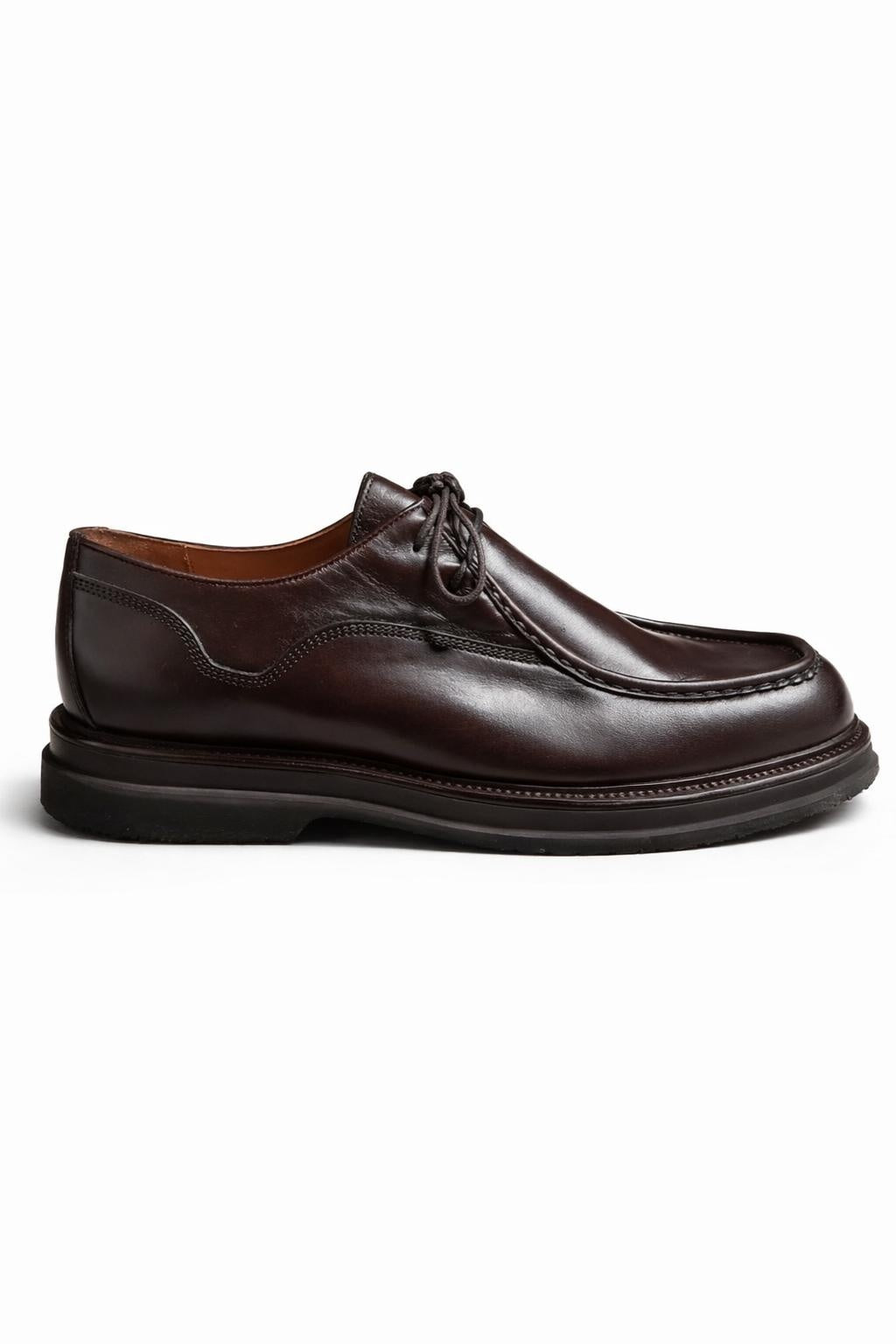Men’s Dark Brown Leather Moc-Toe Shoes
