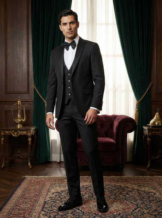 Black Tuxedo with Satin Shawl Lapel (Three-Piece)
