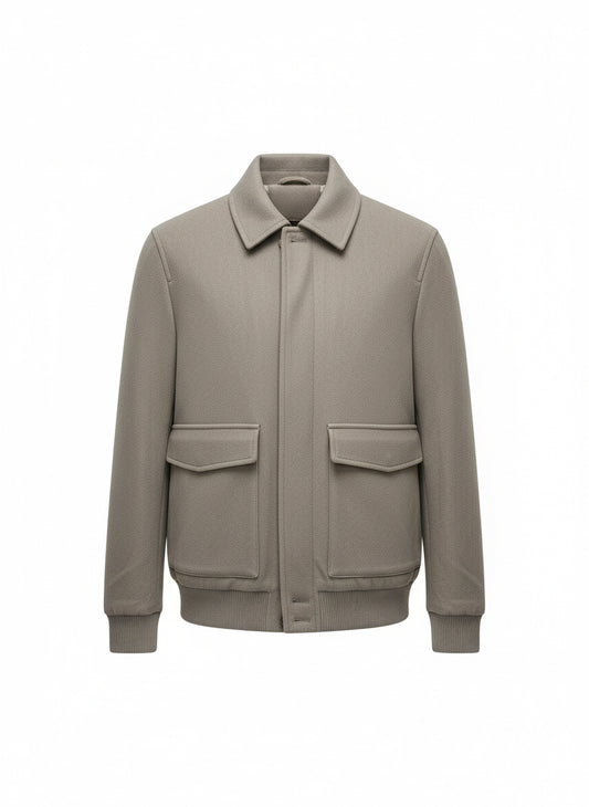 Beige Textured Bomber Jacket – Refined Minimalist Style